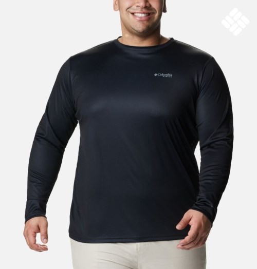 Men's Columbia PFG Terminal Tackle State Triangle Long Sleeve Sweatshirts Black | Plus Size CA-O6A81